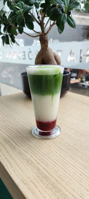 Strawberry matcha iced latte  at Matcha Tsuki in Budapest