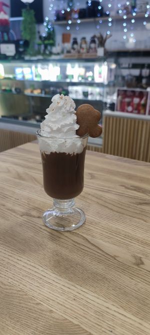 Dark hot chocolate with vegan whipping cream  at Matcha Tsuki in Budapest