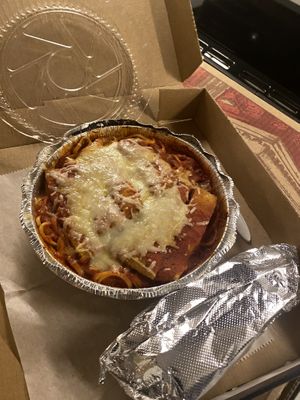 Vegan linguine and eggplant parm  at San Remo Pizzeria & Restaurant in Ridgewood