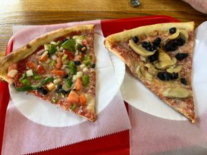 Veggie slice and cheese + mushrooms and olives   at San Remo Pizzeria & Restaurant in Ridgewood