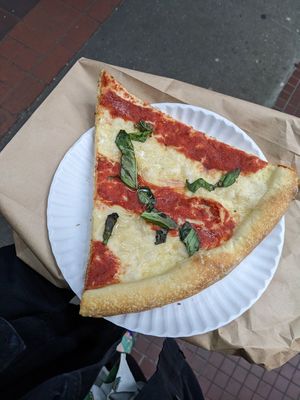 vegan slice, april 2023 $5 at San Remo Pizzeria & Restaurant in Ridgewood