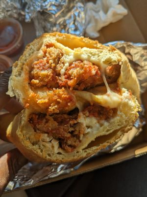 Inside look of chicken roll at San Remo Pizzeria & Restaurant in Ridgewood