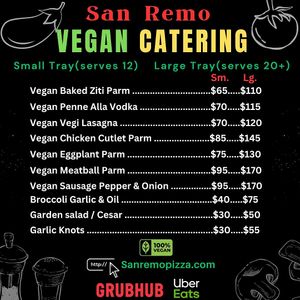 Our Vegan Catering Menu Is Now Available! at San Remo Pizzeria & Restaurant in Ridgewood