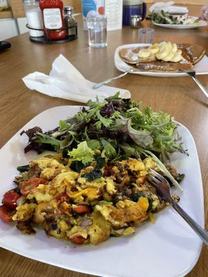 Italian scramble in foreground, vegan pancakes in the back. Yum!  at Square Cafe in Pittsburgh