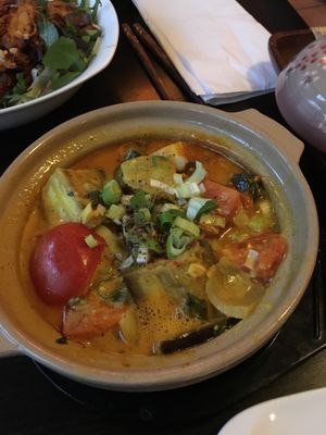 Tofu with eggplant, green banana and Rice  at Chay Viet in Berlin