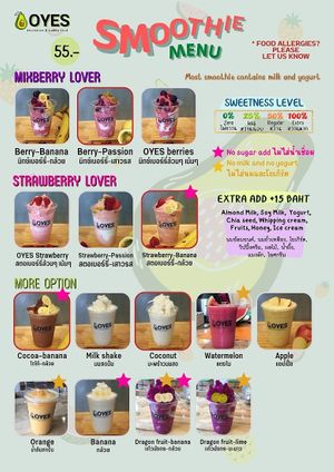 Menu01 at OYES Smoothies and Happy Food in Chiang Mai