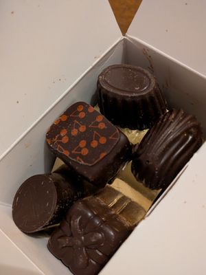 Small box of chocs €10.50 at Chocolatier Van Oost  in Bruges