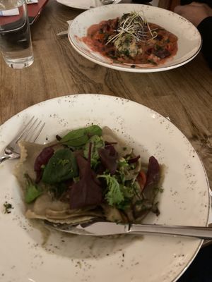 vegan ravioli in the front   at Ludwig im Museum in Cologne