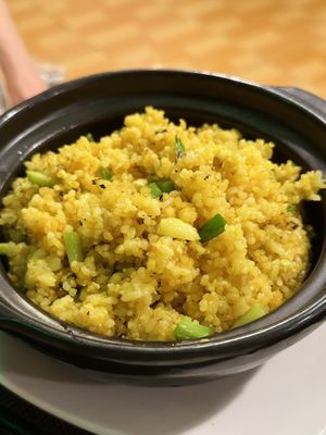 Fried rice & garlic & tiny tofu (49.000 VND)  at Tiệm chay Veggie Saigon - Vegan Kitchen in Ho Chi Minh City