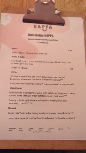 Menu of the day at HAPPA Restaurant in Berlin