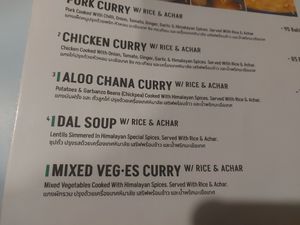 Menu at Everest 8848 in Chiang Mai