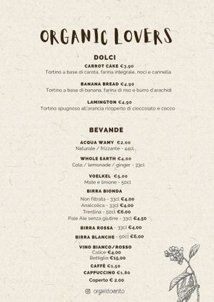 MENU at Organic Lovers Torino in Turin