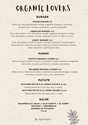 MENU at Organic Lovers Torino in Turin