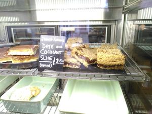 Cake selection. Date & Coconut slice is particularly delicious. at Falafia in Beverley