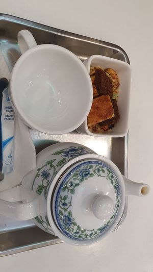 Mint tea, served with cookies for just $4.50 at Gobi Desserts in Central Singapore