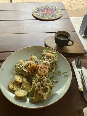 avocado toast + coffeee  at Squeeze Me in Mirissa