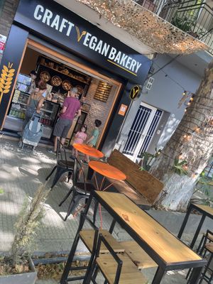 Storefront with limited outdoor seating   at Craft Vegan Bakery Palermo in Buenos Aires
