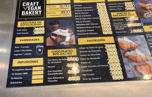 Wall menu at Craft Vegan Bakery Palermo in Buenos Aires