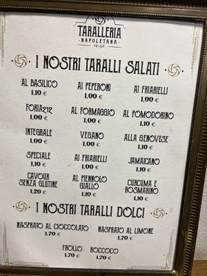 Menu  at Taralleria Napoletana in Naples