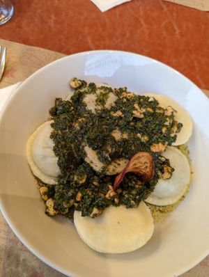 Sorrentinos con pesto vegano at La Toscana Resto Patagónico in El Calafate