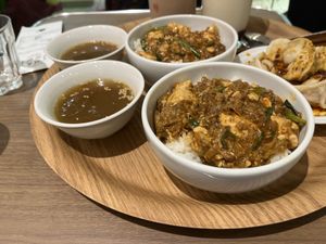 Mapo tofu, rice, and the soup that accompanied it  at Ming-Teng HAO HAO in Nagoya