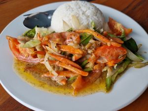 Fried Vegetables in Coconut Milk at Reggae Bar in Nakasong