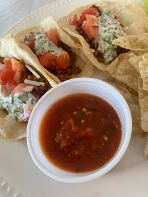 Cilantro vegan beef taco with salsa and sea salt tortillas….coming soon!!  at Lily's Herbs & More in Indialantic
