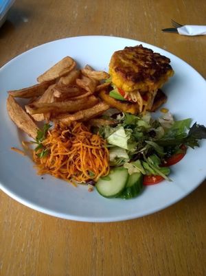 Bunless Asian burger at Sky Apple Cafe in Newcastle Upon Tyne