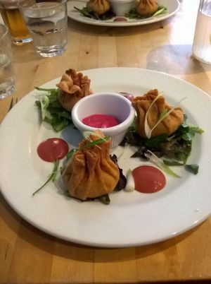 Crispy flax seed wontons  at Sky Apple Cafe in Newcastle Upon Tyne