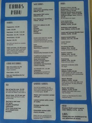 Drinks menu at Sky Apple Cafe in Newcastle Upon Tyne