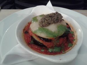 Vegan aubergine Italian style bake at Sky Apple Cafe in Newcastle Upon Tyne