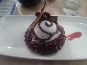 Chocolate and pear brownie at Sky Apple Cafe in Newcastle Upon Tyne