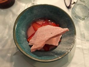 Vegan and gluten free strawberry panna cotta - delicious!!  at Sky Apple Cafe in Newcastle Upon Tyne