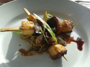 Halloumi and vegetable kushiyaki  at Sky Apple Cafe in Newcastle Upon Tyne