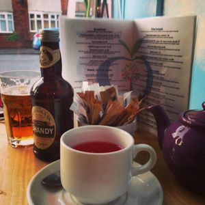 tea and shandy at Sky Apple Cafe in Newcastle Upon Tyne