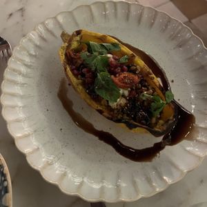 stuffed squash with vegan feta  at Serẽa Coastal Cuisine in Coronado