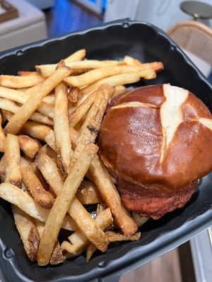Nashville hot chickn sandwich   at Stone Hound Brewing Company in Williamsburg