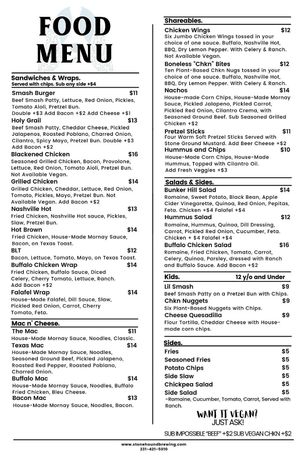 Menu at Stone Hound Brewing Company in Williamsburg