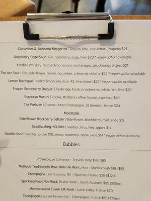 Cocktail menu at Arc in Wanaka