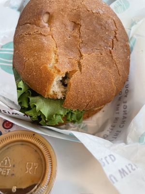 Gluten free bun chicken sandwhich  at PLNT Burger in Dedham