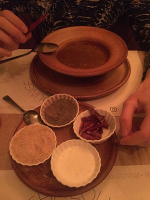 Lentil and Cabbage soup, came with the dailiy balanced meal at Vikasha Lounge  in Belgrade