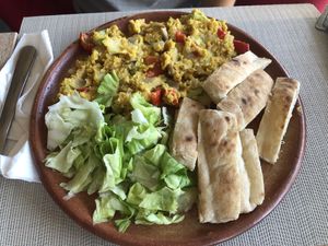 The scrambled chick pea egg option   at Vikasha Lounge  in Belgrade