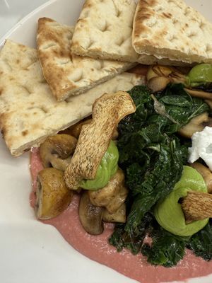 Mushrooms with avocado foam, beet root and truffle oil   at Riché  in Richmond