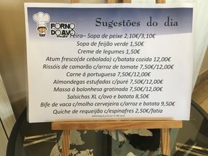 Menu of the day at Forno do Avô in Bombarral