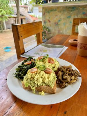 Avocado toast with tofu scramble    at The Jackfruit Vegan Cafe in Dikwella