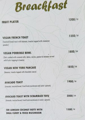 Breakfast menu   at The Jackfruit Vegan Cafe in Dikwella
