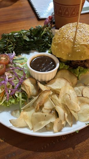 Jackfruit burger  at The Jackfruit Vegan Cafe in Dikwella