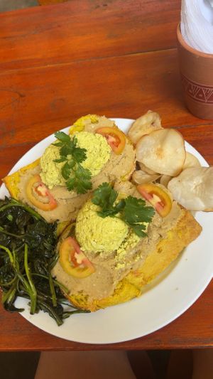 Hummus toast with tofu scramble   at The Jackfruit Vegan Cafe in Dikwella