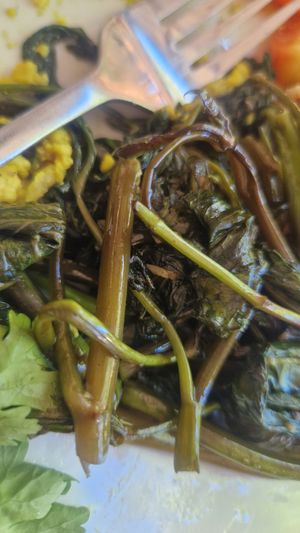 Oily spinach at The Jackfruit Vegan Cafe in Dikwella