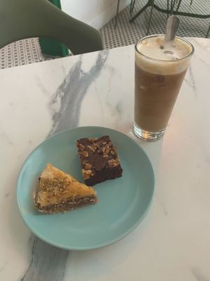 Vegan pastries with iced cappuccino (cashew milk)  at La Isla in San Juan